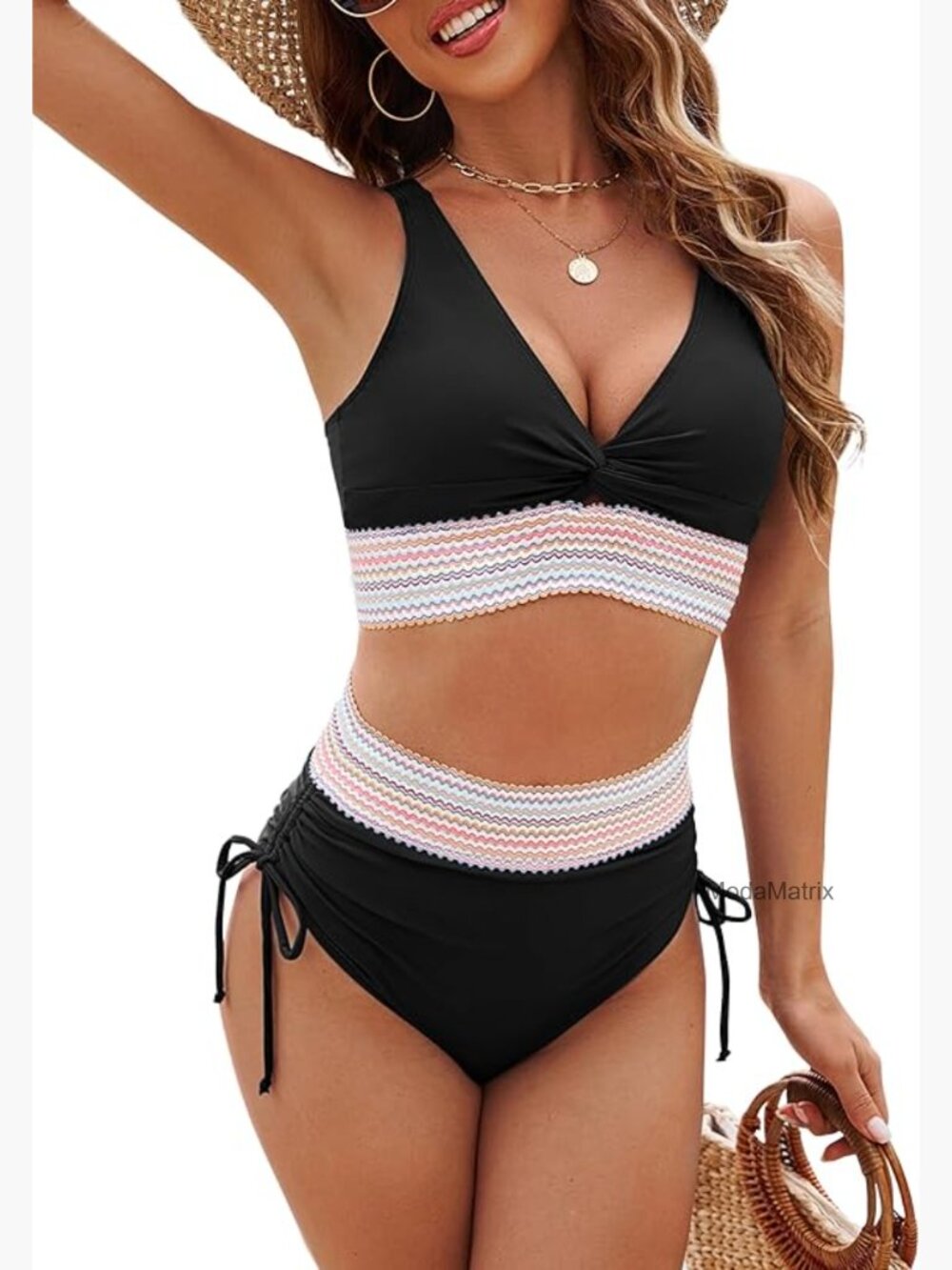 High Waisted Bikini Set Tummy Control Two Piece Swimwear Ruched Push Up Top